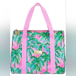 Lilly Pulitzer Pink Tote with Green Palm Print
